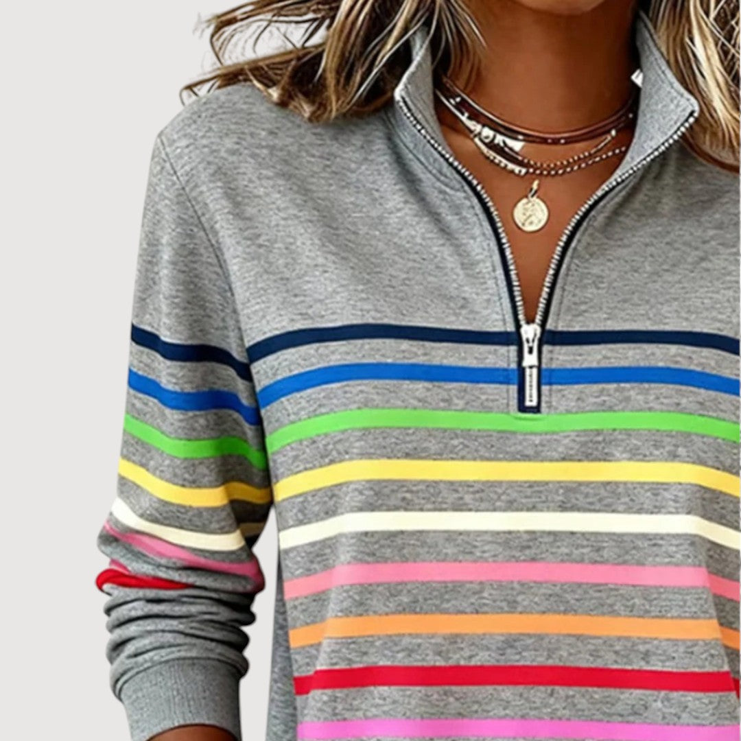 Megan | Striped Half-Zip Casual Top
