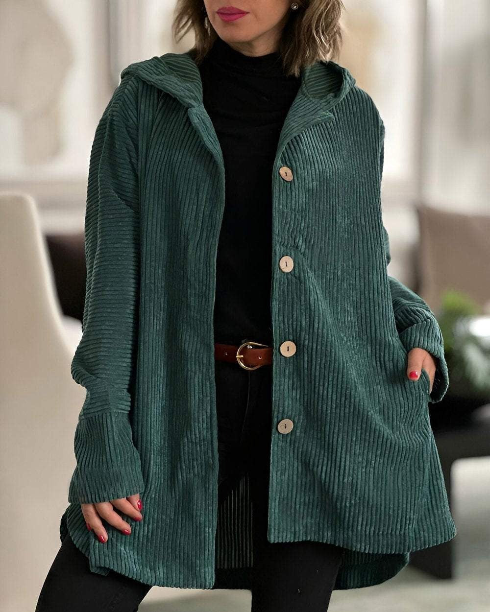Stella - Cozy Corduroy Hooded Jacket