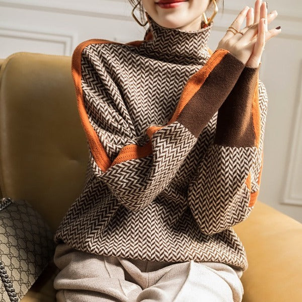 Malou™ - STRIKING STRIPED TURTLENECK PULLOVER